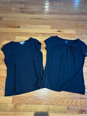 Liz Claiborne & Worthington Black Short-Sleeve Scoop & Pleated Tee Duo